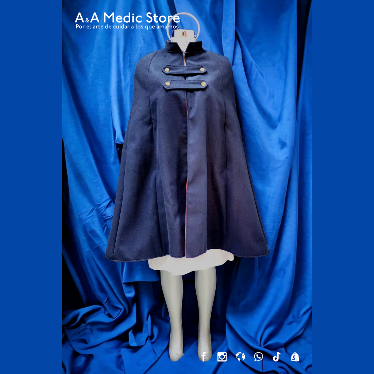 Capa para Graduación de Enfermería | Paño Azul Marino con Interior Rojo