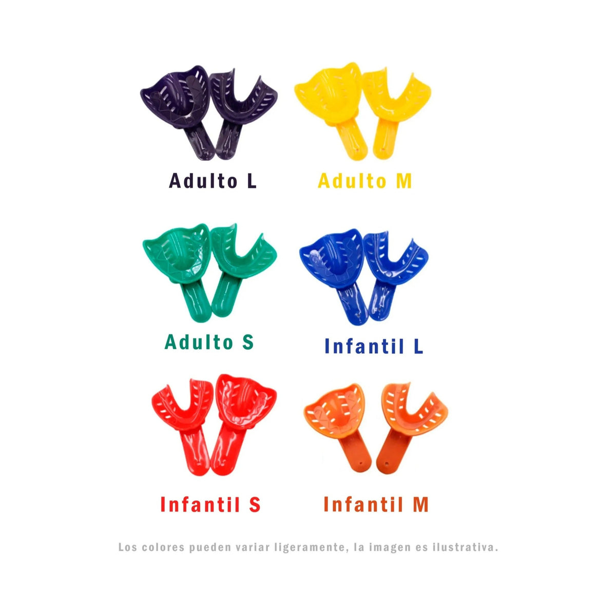 Cubetas Portaimpresiones Dentales | Kit 12 pzas | Tallas Adulto y Pediátrico