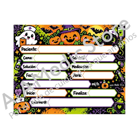 Membretes de Día de Muertos y Halloween para soluciones intravenosas