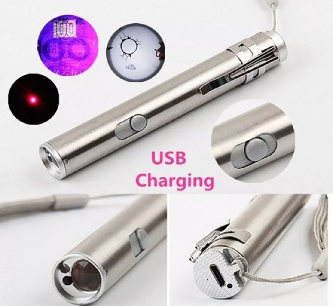 Lámpara 3 en 1 | Luz Blanca, Amarilla y Puntero Láser | Recargable USB