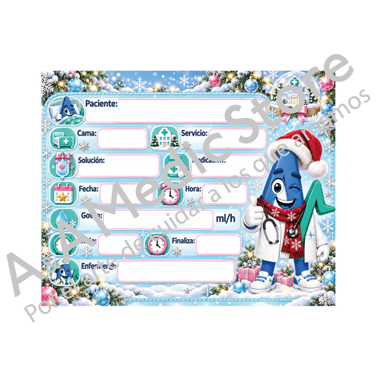 Membretes navideños para soluciones intravenosas