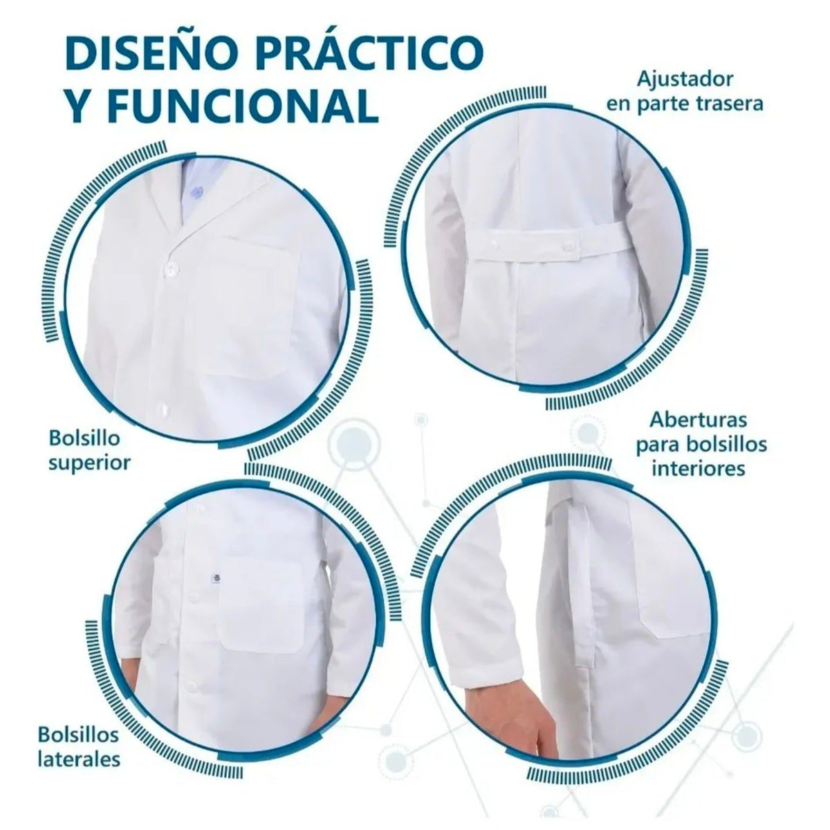 Bata Clínica de Algodón Caballero para Médicos, Enfermeras y Estudiantes