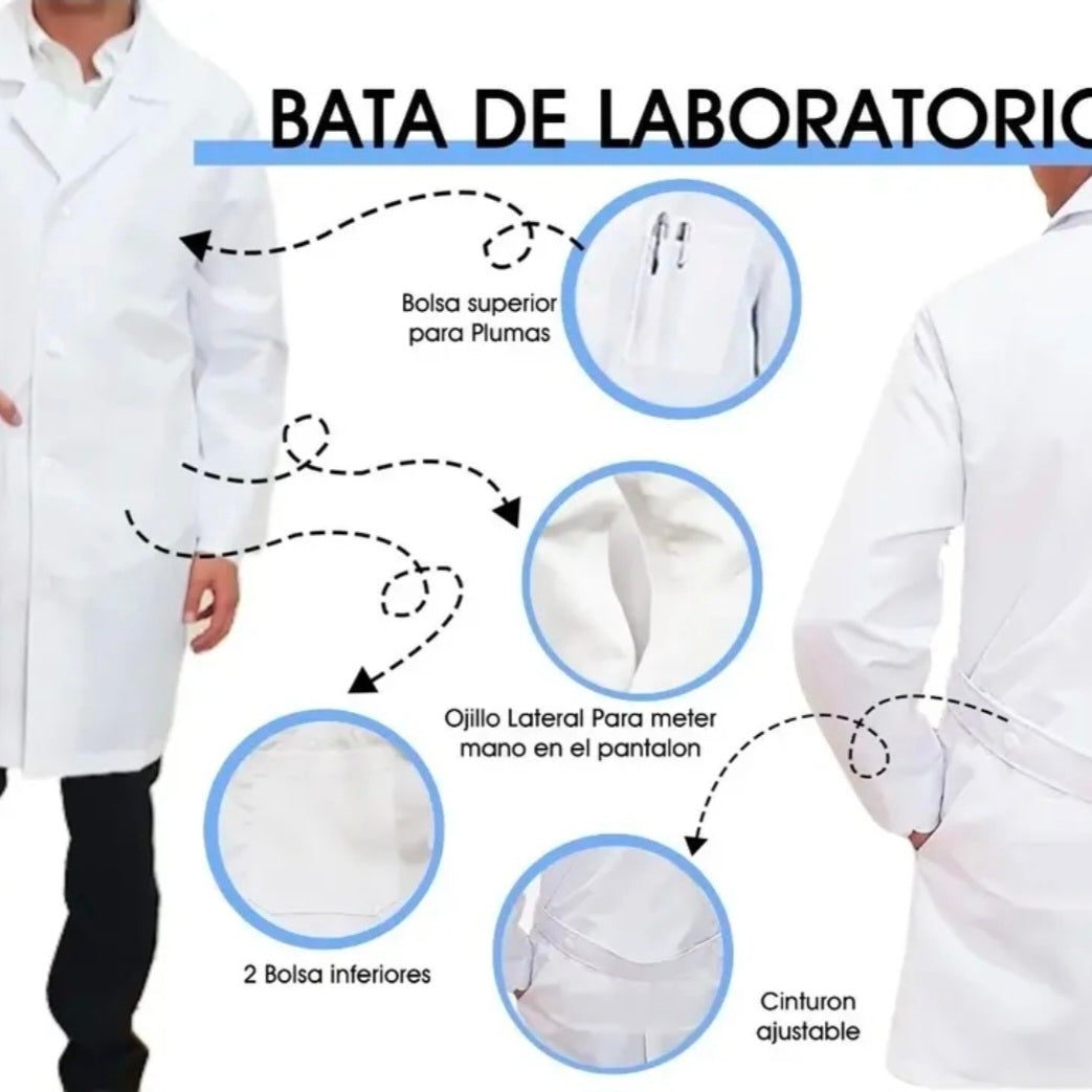 Bata Clínica de Algodón Caballero para Médicos, Enfermeras y Estudiantes