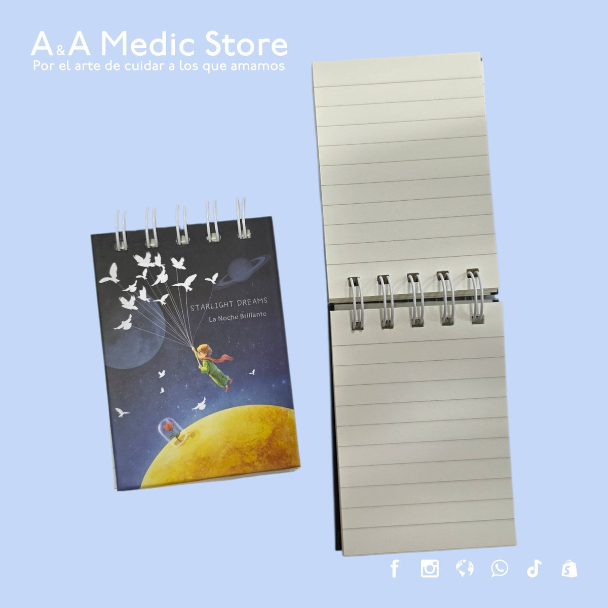 A&A Medic Store mini flip-top medical notebook with a Little Prince cover design and lined interior pages.