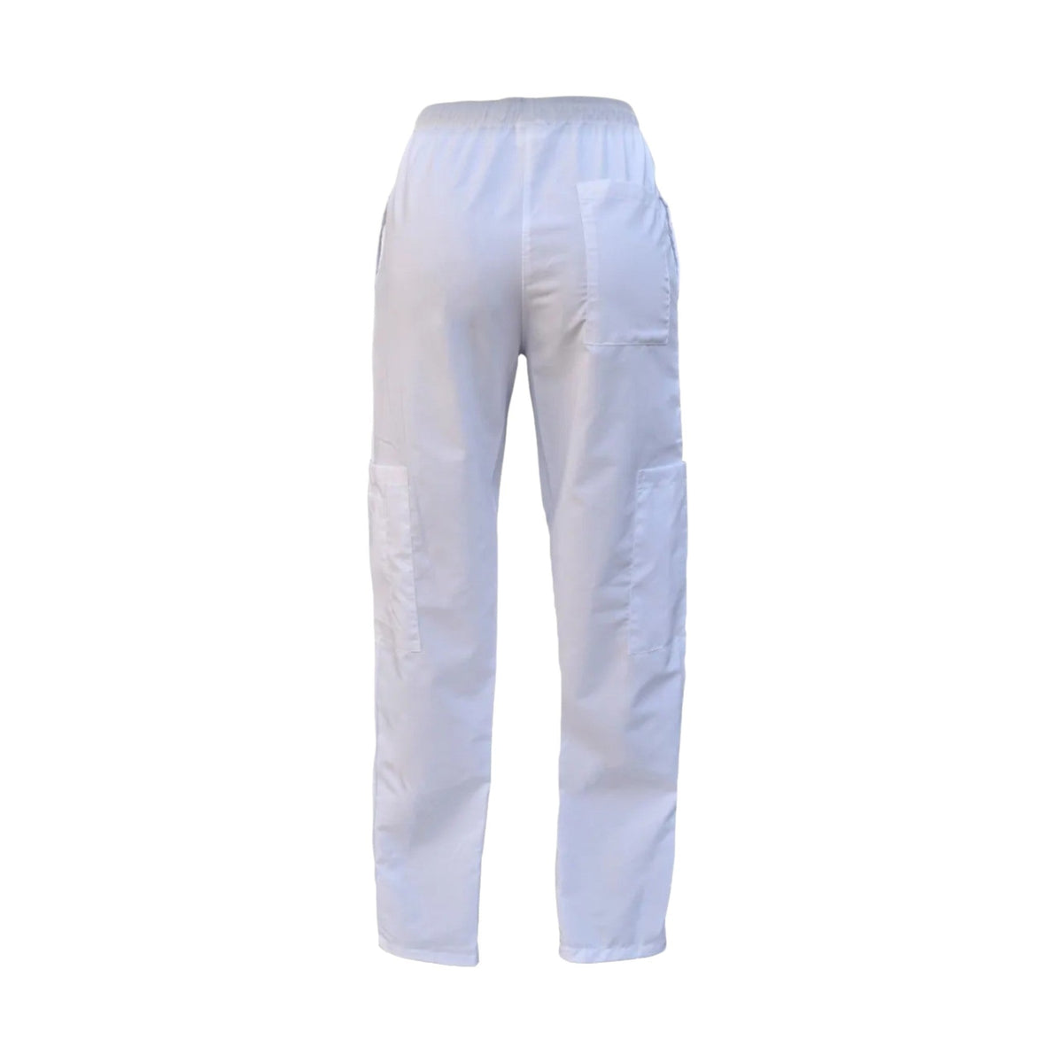 A&A Medic Store white straight-leg medical scrub pants for men made from fluid-repellent fabric with back pocket